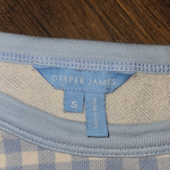 Draper James Fall Light Blue Cotton Small Gingham Crewneck Natalie Sweatshirt - Picture 5 of 9